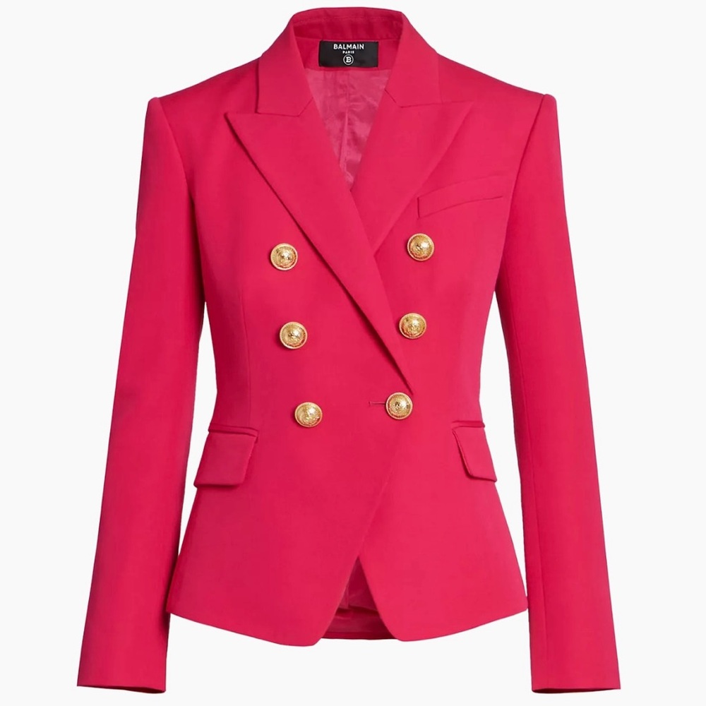 NWT Balmain Double-Breasted Wool Jacket in Fuchsia Size 44 (12)